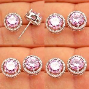 NEW Pink Topaz White Gold plated earrings
